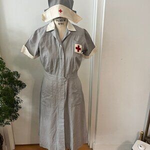WWII VINTAGE 40s AMERICAN RED CROSS UNIFORM VOLUNTEER NURSE MILITARY DRESS & HAT